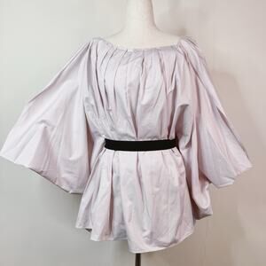 NWT Roksanda Belted Cotton Poplin Top Lilac Black Ribbon Pleated Size 8